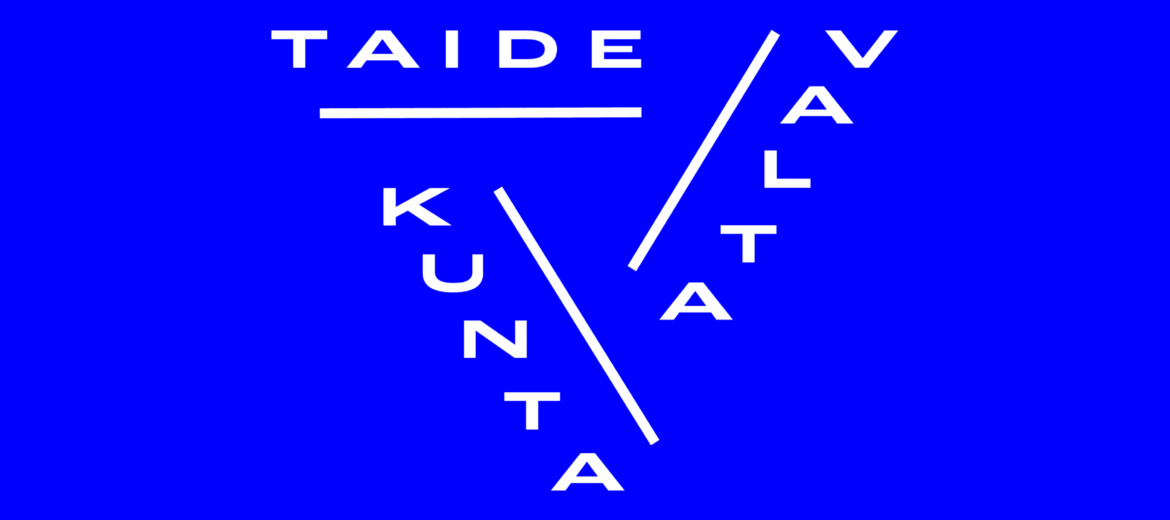Sinisellä pohjalla Taidevaltakunnan valkoinen logo.